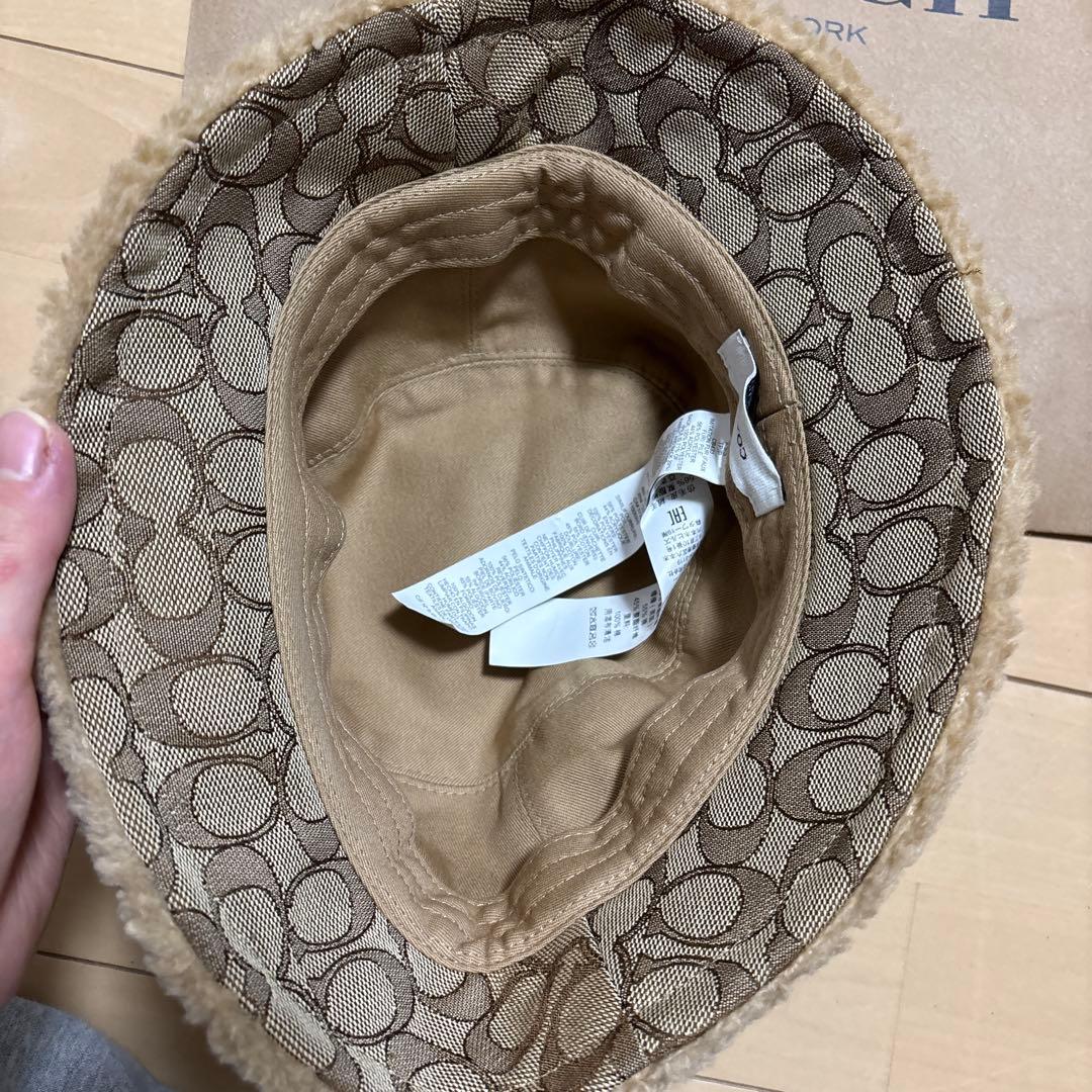 気まぐれ値下げ中！未使用COACH コーチ 裏地ロゴボアバケットハット　ベージュ