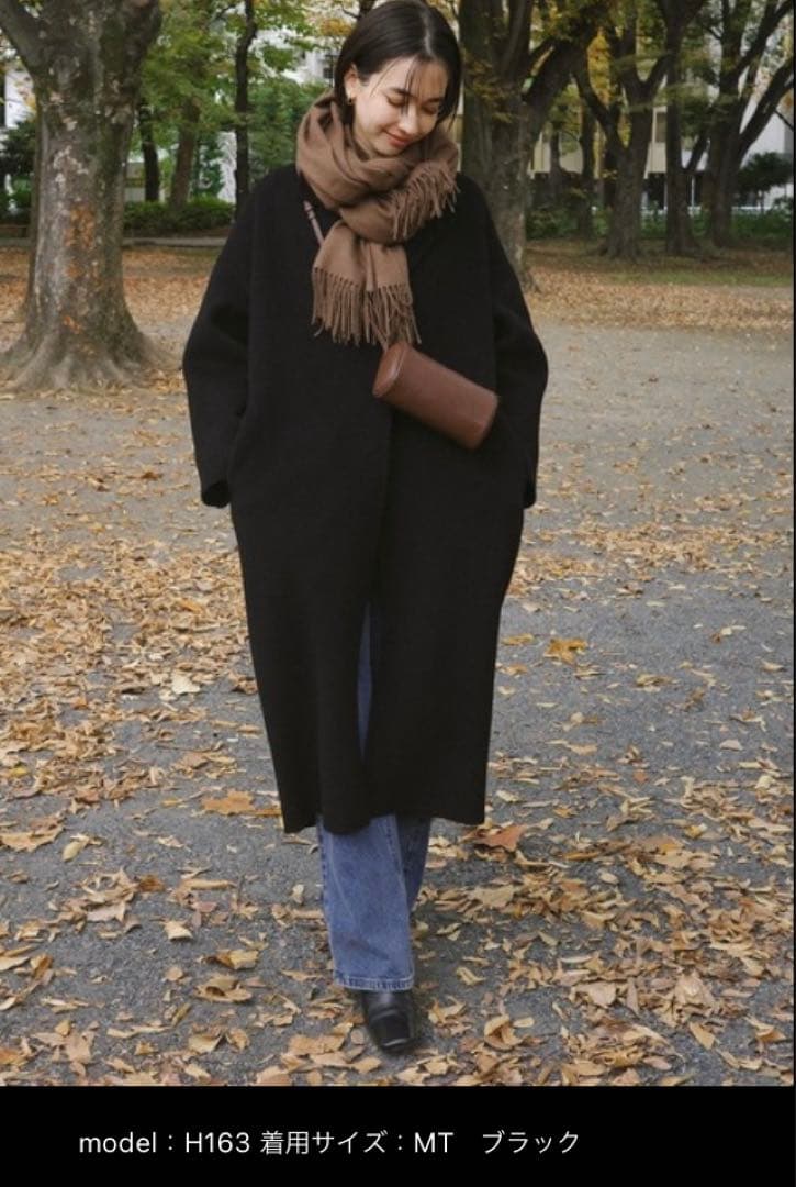 evernavy エバーネイビー　リバーロングコクーンコート ブラック　M