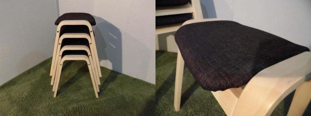 送料無料/新品★スタッキングスツール★4脚セット/ナチュラル枠（ブラウン）