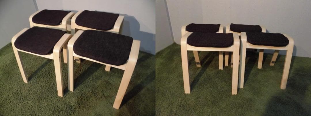 送料無料/新品★スタッキングスツール★4脚セット/ナチュラル枠（ブラウン）