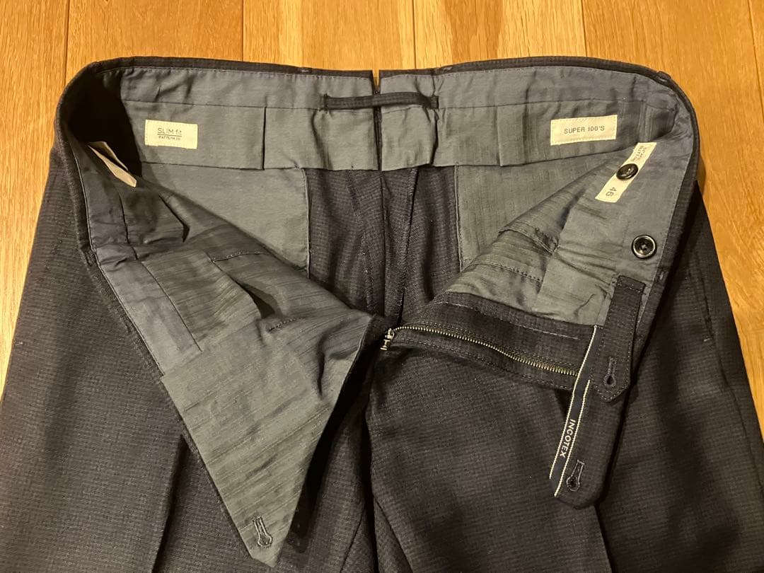超美品！INCOTEX 1NT035 S100's SLIMFITウールパンツ