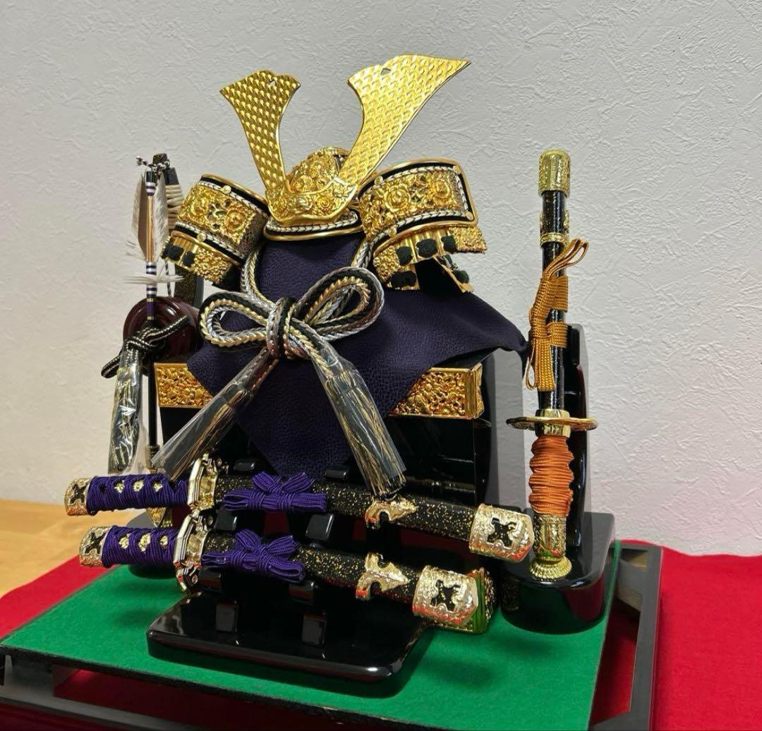 超美品　五月人形　久月　ケース入り　刀　弓　兜　大将　オルゴール付き