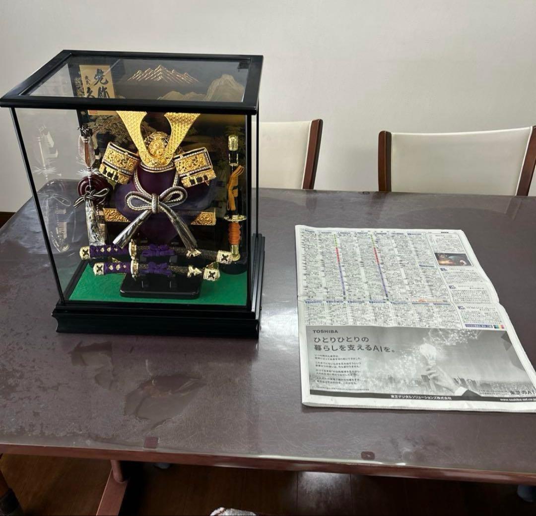 超美品　五月人形　久月　ケース入り　刀　弓　兜　大将　オルゴール付き