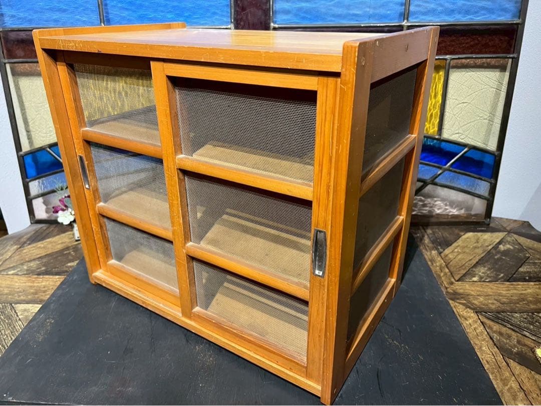 yuki＊蝿帳 食器棚 キッチン 水屋 収納棚 網飾り棚 昭和レトロ