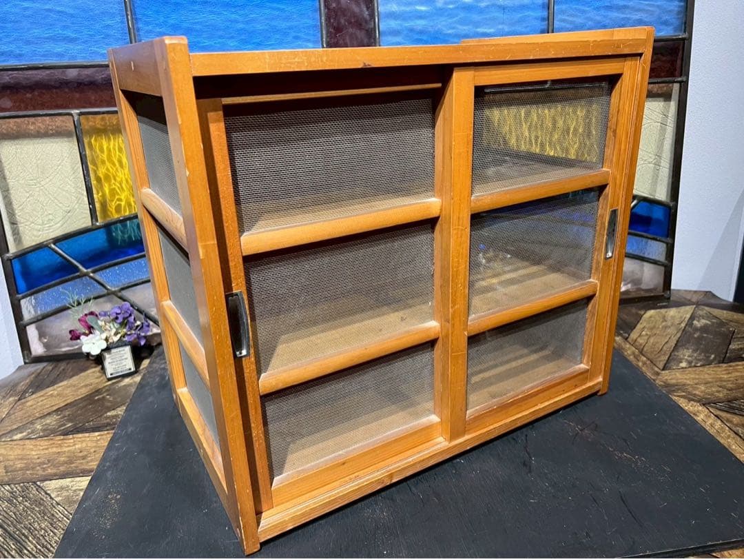 yuki＊蝿帳 食器棚 キッチン 水屋 収納棚 網飾り棚 昭和レトロ