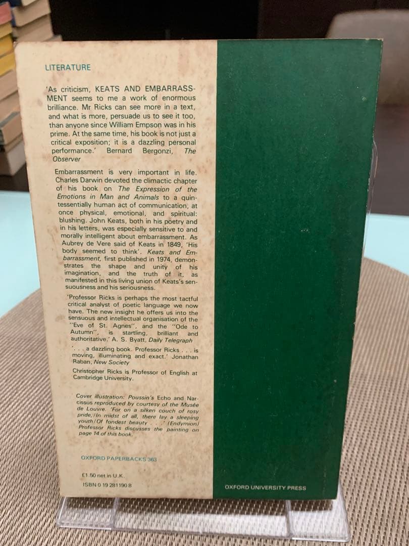 希少1974 KEATS AND EMBARRASSMENT