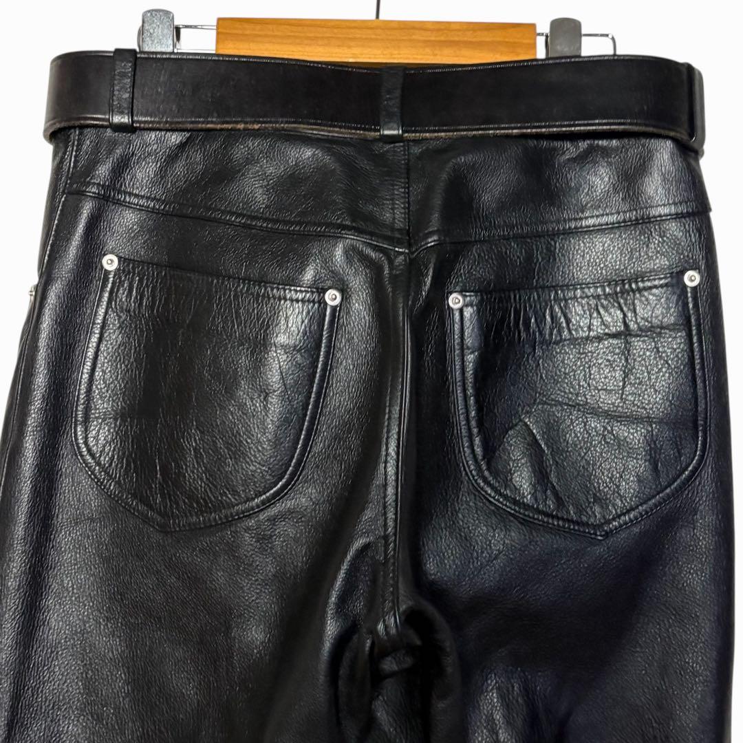 レトロ古着 Devils 本革レザーパンツ 黒 34 ブラック ウエスト86