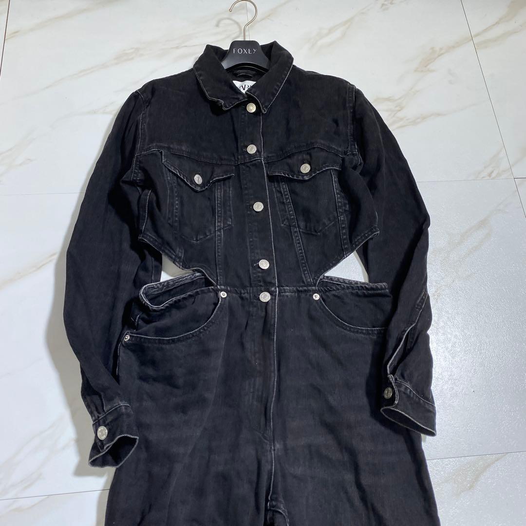 即完売品♡ザラ フルレングスカットアウトブラックデニムジャンプスーツ LL〜3L