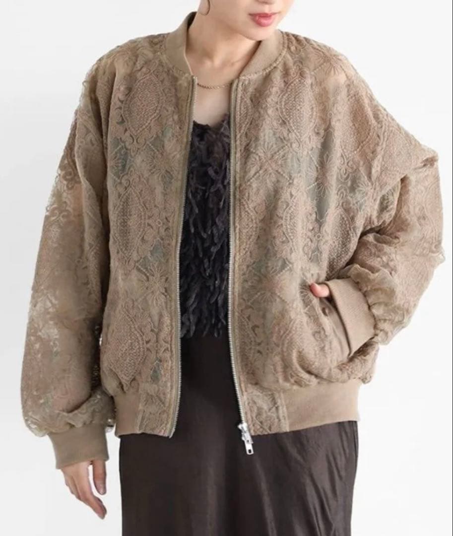 vin 新品　完売　ダブルジップチュールレースブルゾン　ベージュ　定価22000