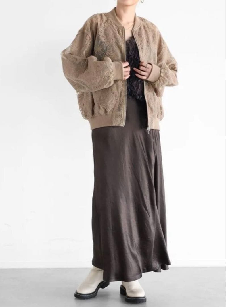 vin 新品　完売　ダブルジップチュールレースブルゾン　ベージュ　定価22000