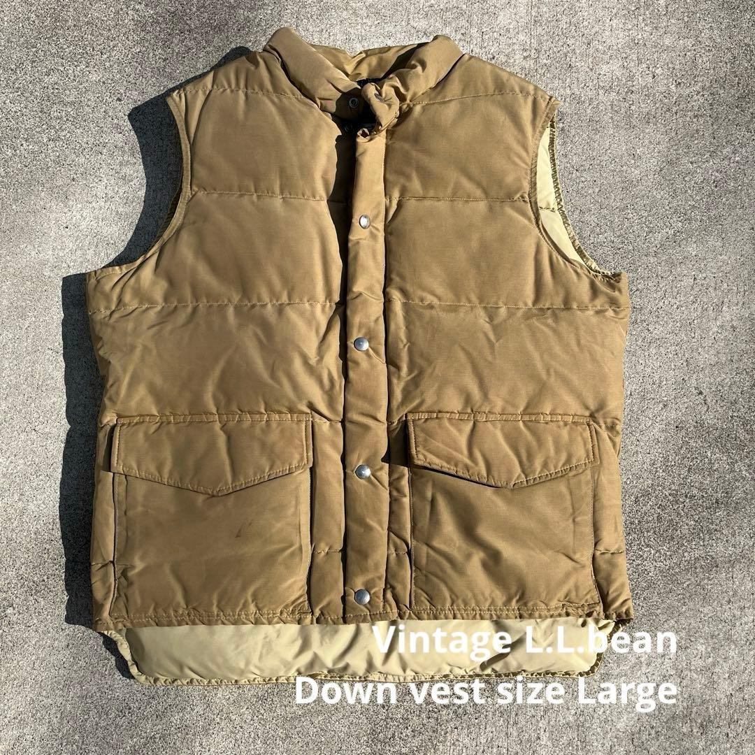 70s 縦型ポケット USA製 L.L.Bean ダウンベスト ベージュL