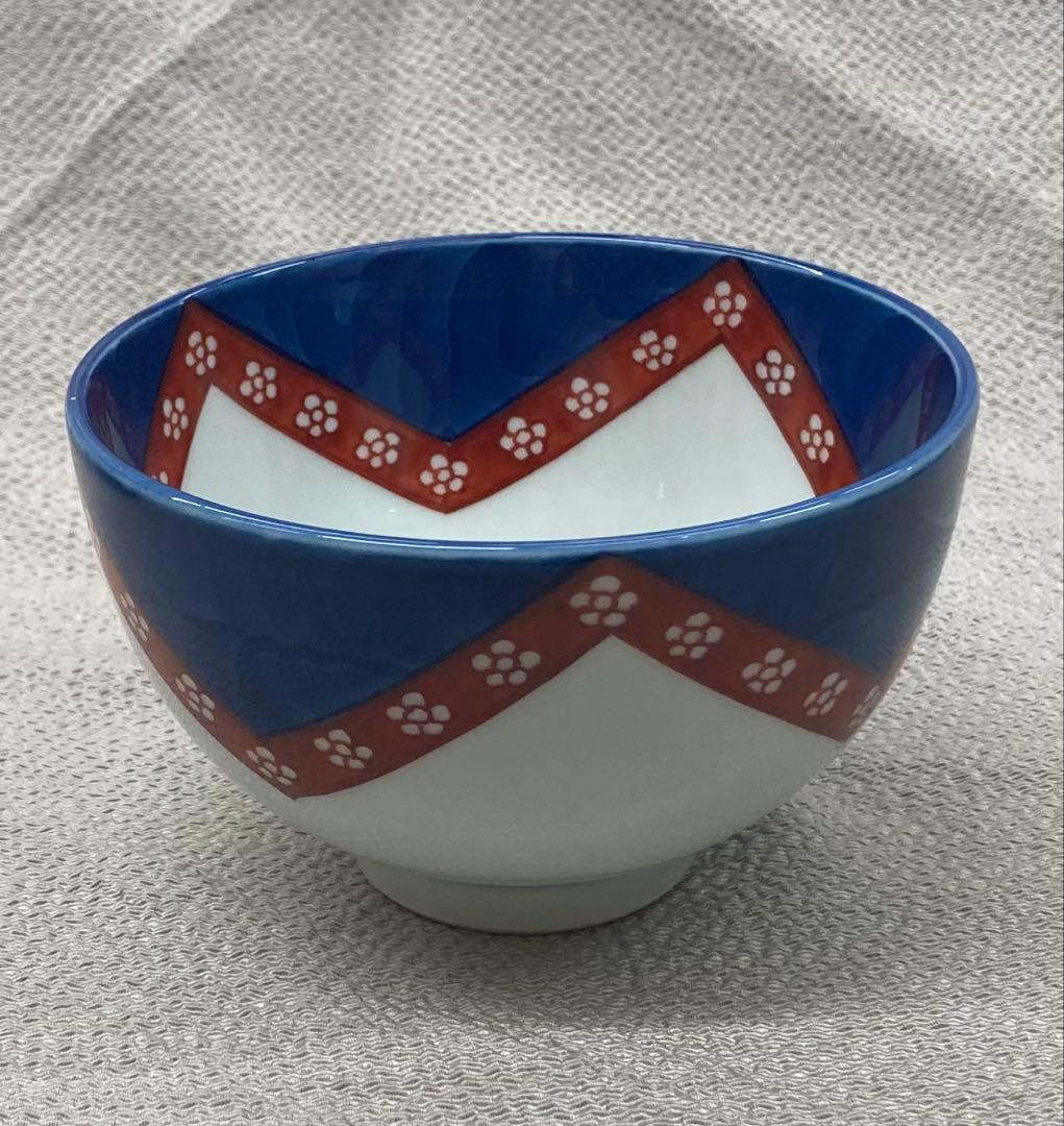 B486b「染錦梅小紋 飯碗」源右衛門作　共箱　是米木窯　古伊万里　食器