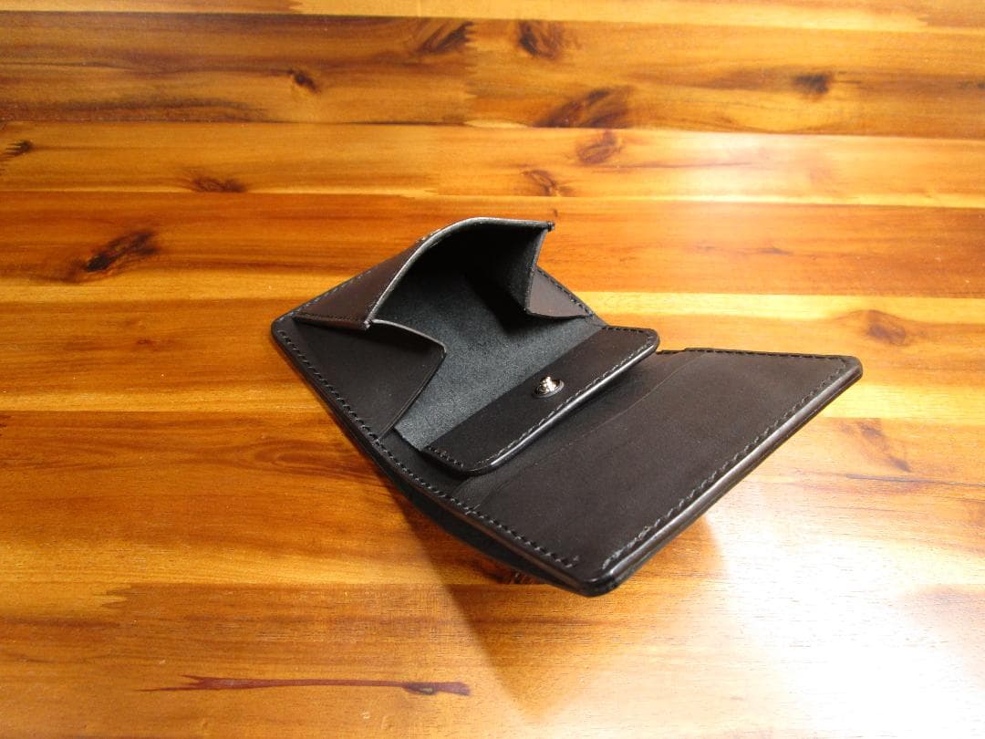 コンパクト財布 コードバン 二つ折り 日本製 ミニ財布 ミニマル ブラック 黒