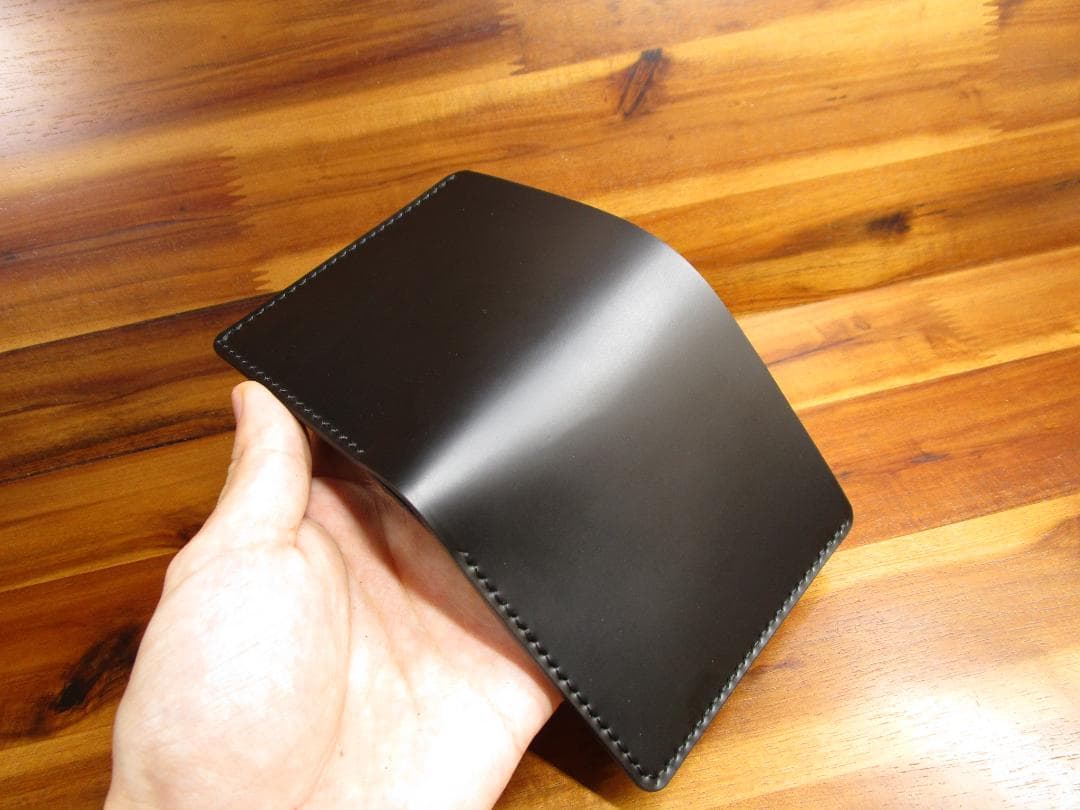 コンパクト財布 コードバン 二つ折り 日本製 ミニ財布 ミニマル ブラック 黒