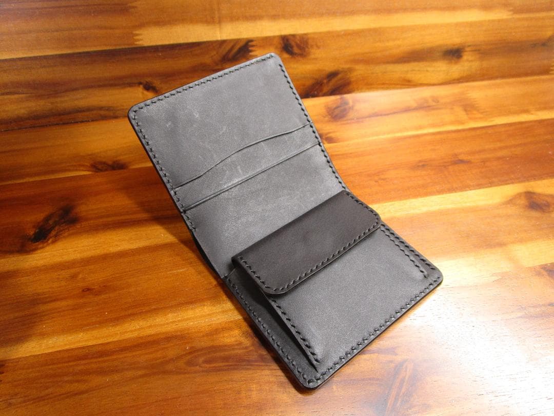 コンパクト財布 コードバン 二つ折り 日本製 ミニ財布 ミニマル ブラック 黒