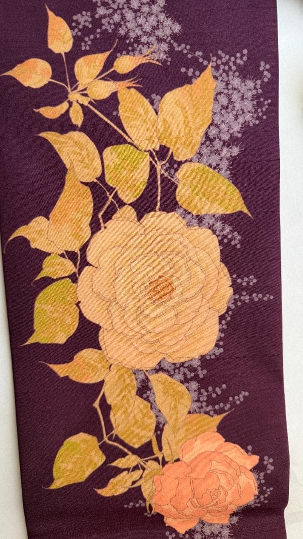 百葉堂リバーシブル名古屋帯 昼夜帯　和薔薇　葡萄酒色　紫色 バラ 菊 花柄