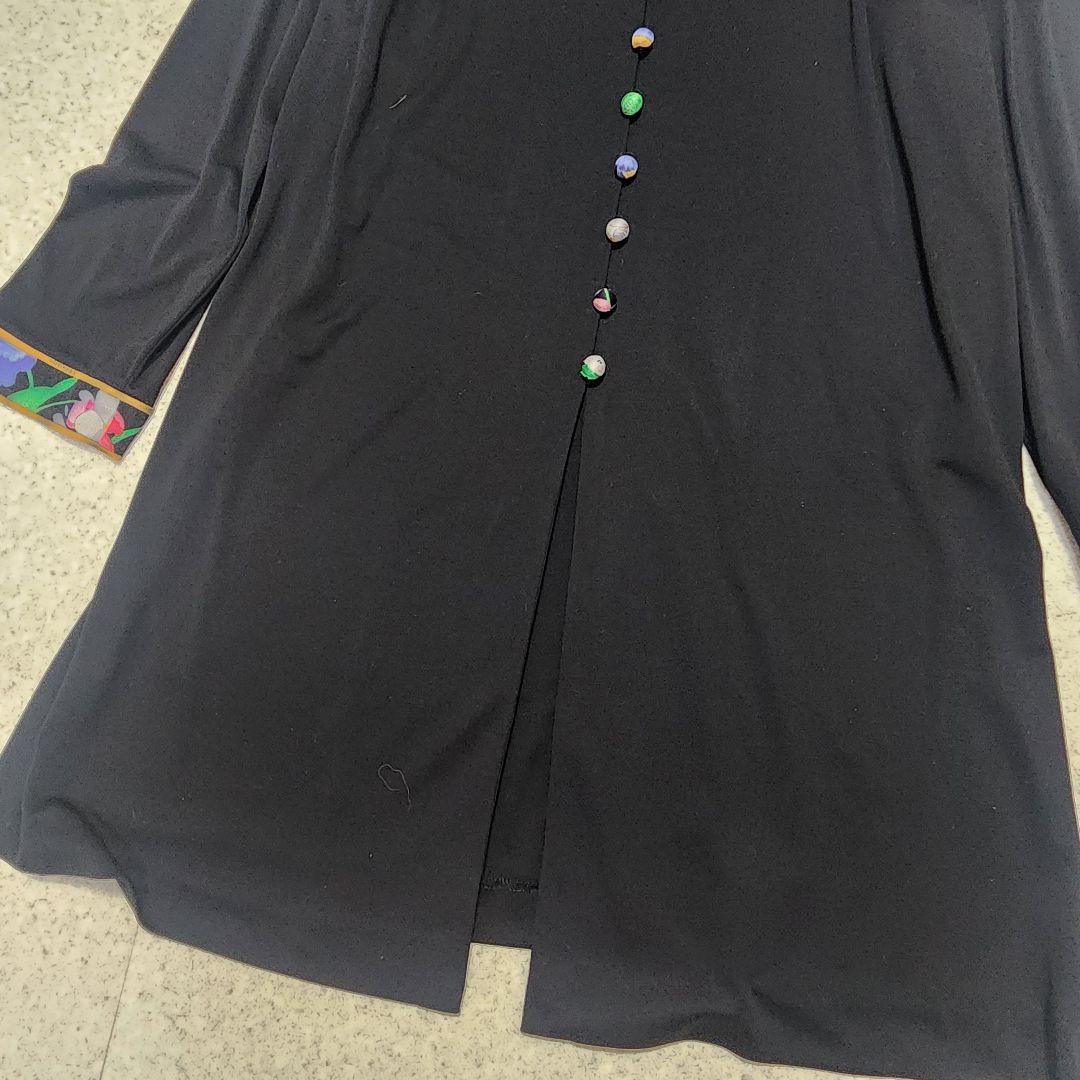 【大きいサイズL】レオナール カーディガン カンカン素材 トリム 花柄 黒