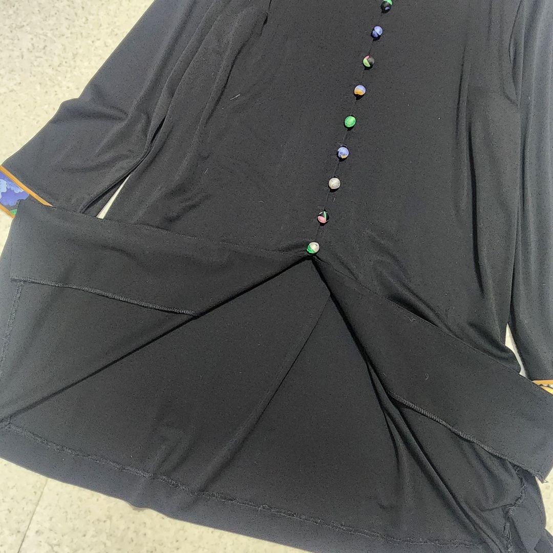 【大きいサイズL】レオナール カーディガン カンカン素材 トリム 花柄 黒