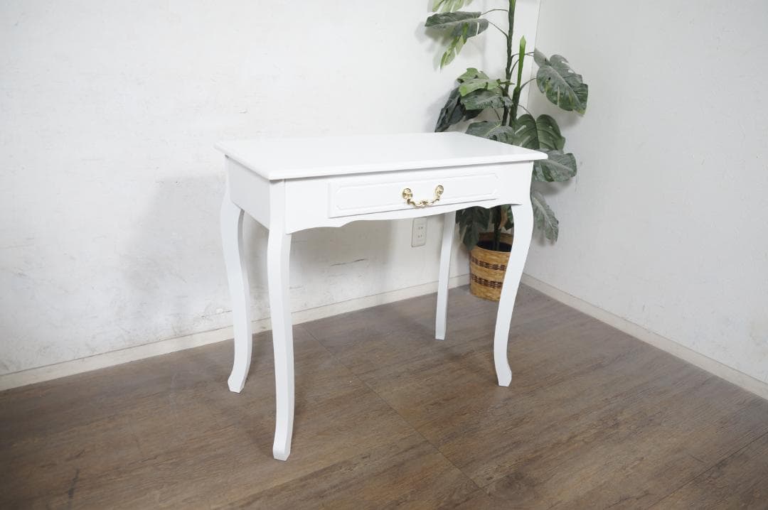 kokoro　　猫脚デスク　引き出し　金取っ手　ホワイト