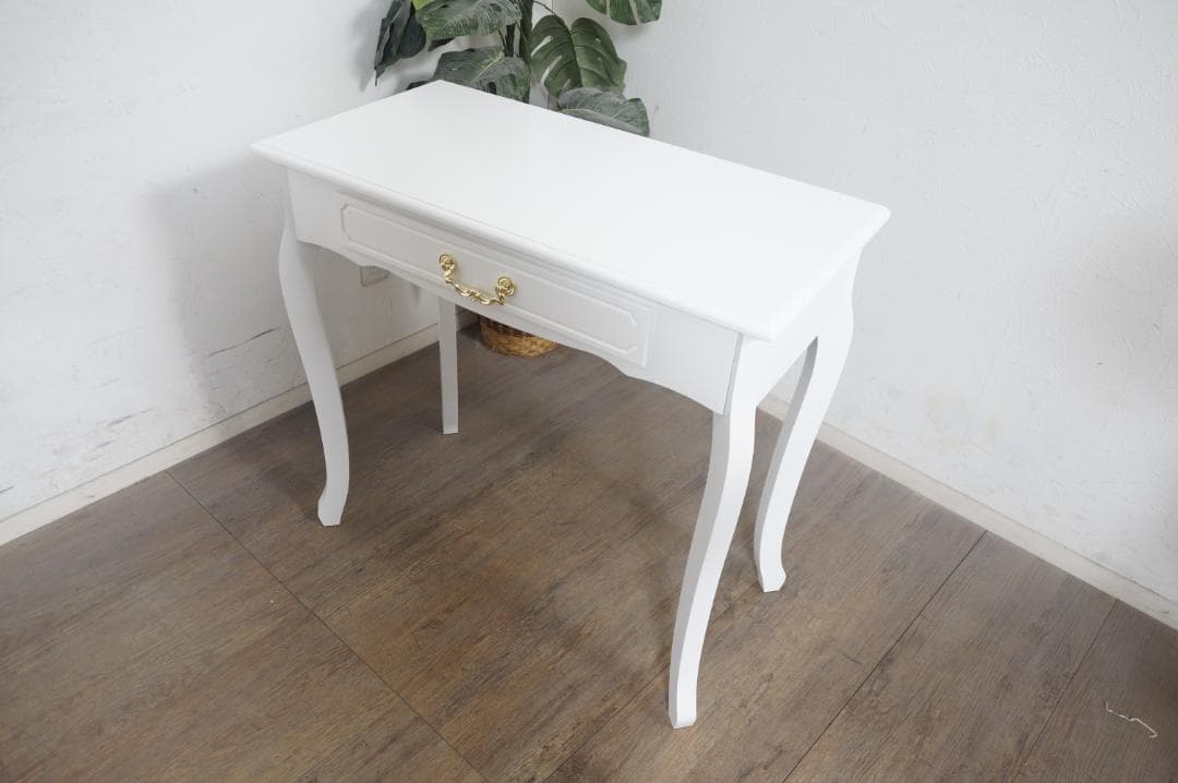 kokoro　　猫脚デスク　引き出し　金取っ手　ホワイト