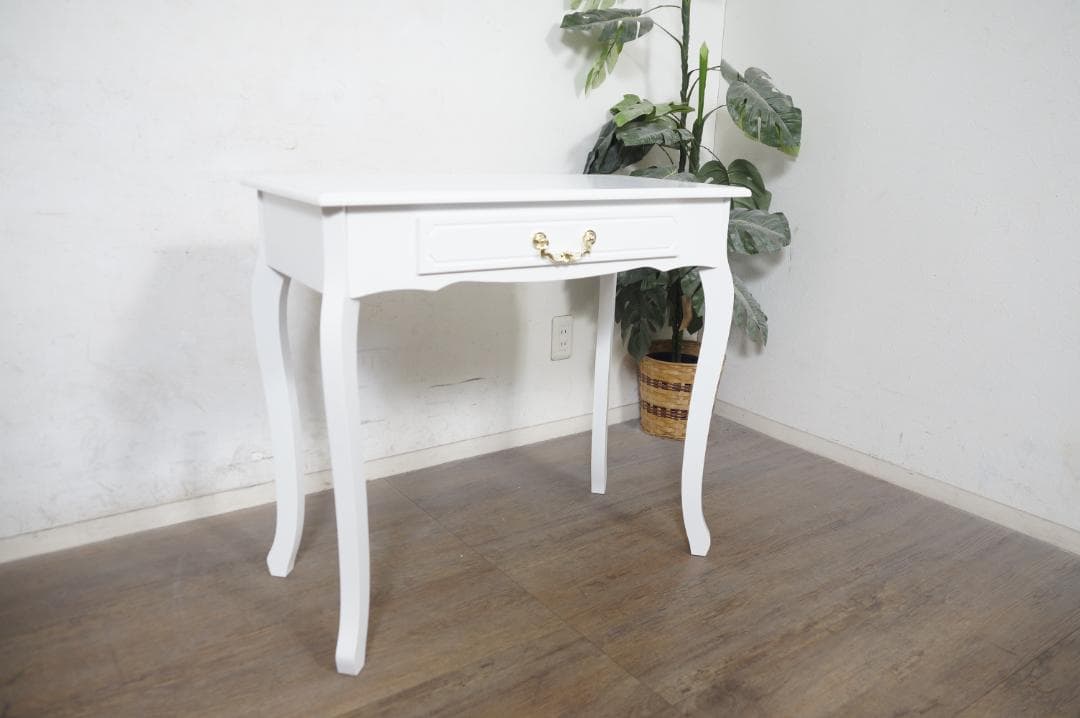kokoro　　猫脚デスク　引き出し　金取っ手　ホワイト