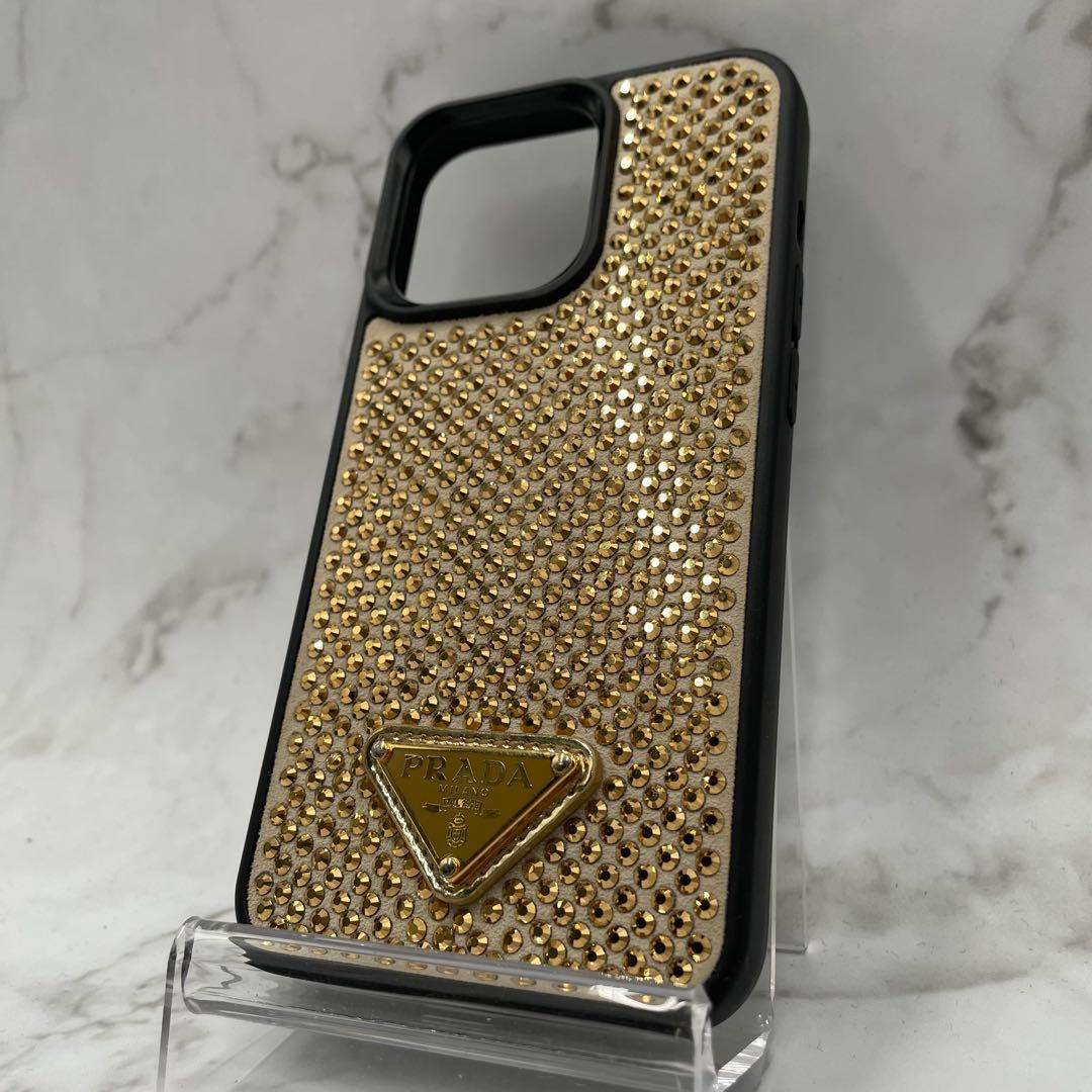 【新品同様】 プラダ スマホケース iPhone13pro ゴールド 三角ロゴ