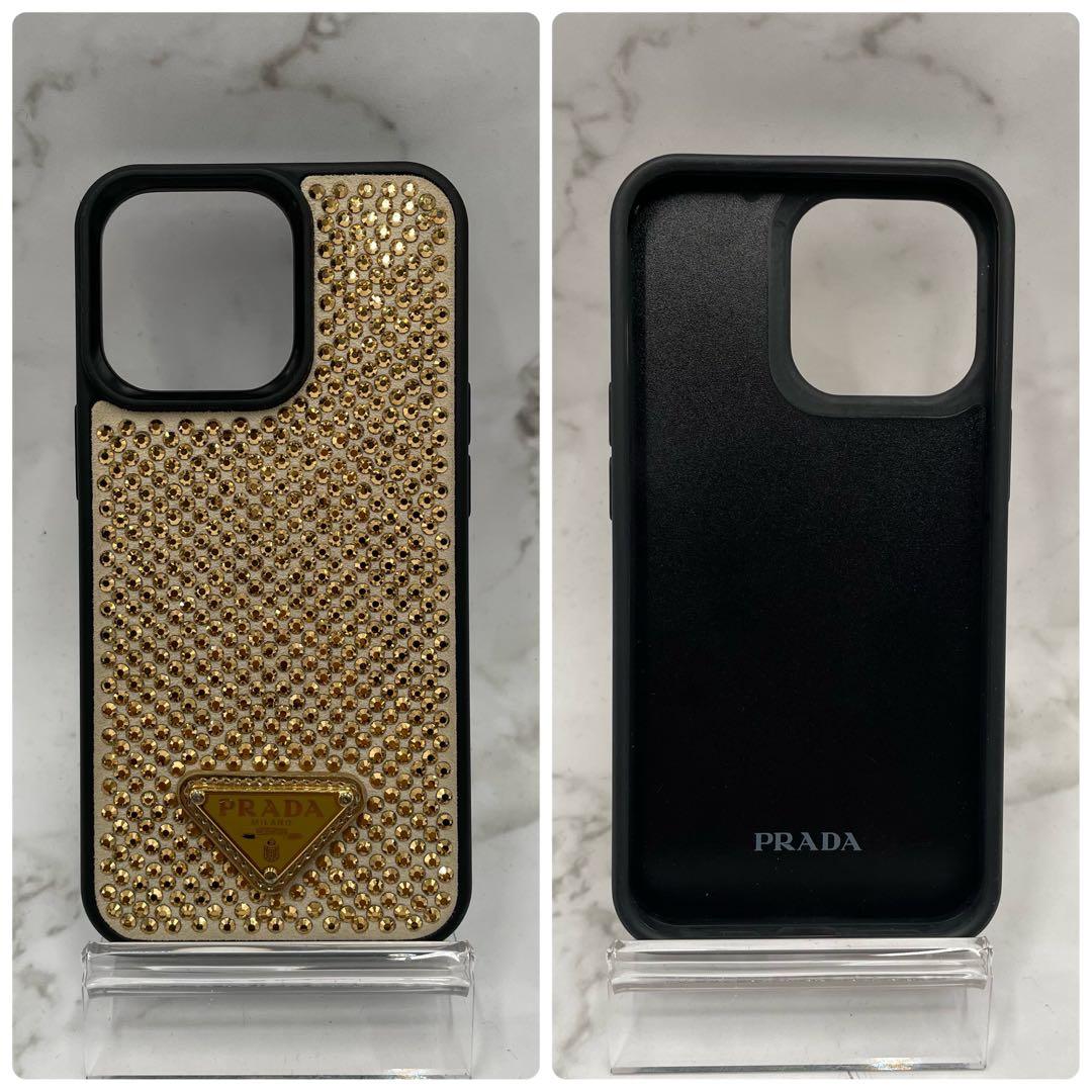 【新品同様】 プラダ スマホケース iPhone13pro ゴールド 三角ロゴ