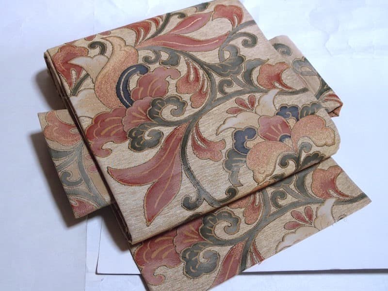 専用３点おまとめ　型染め紬九寸名古屋帯（牡丹唐草文） 正絹美品　他２点