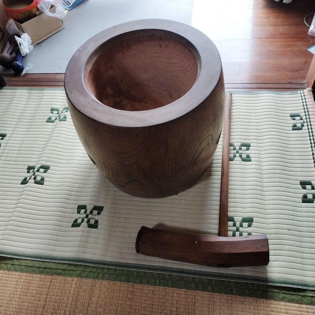 木製 餅つき器具 杵付き 大きめ ケヤキ製