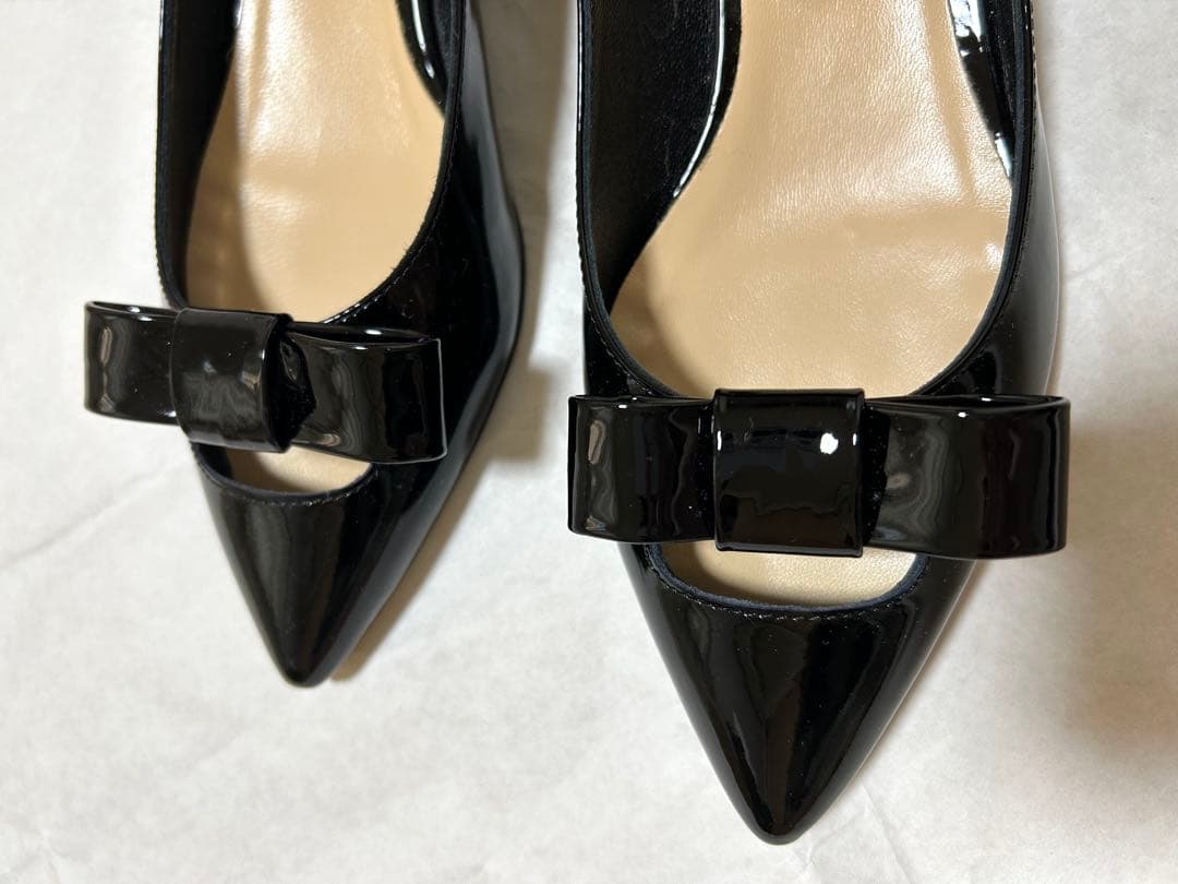 FABIORUSCONI リボンパンプス　ブラック　パテント　ファビオルスコーニ