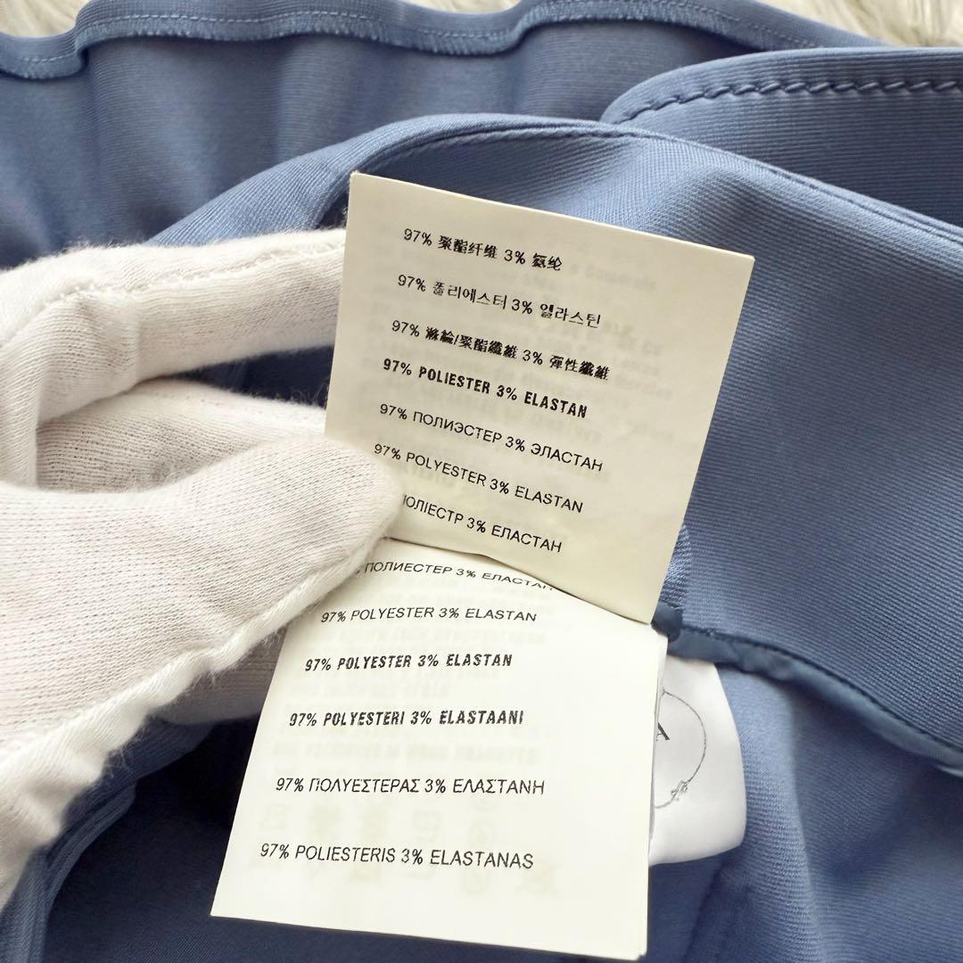 【プラダ】ミニスカート　フリル　青　サイズ40 ロゴ装飾　ベルト