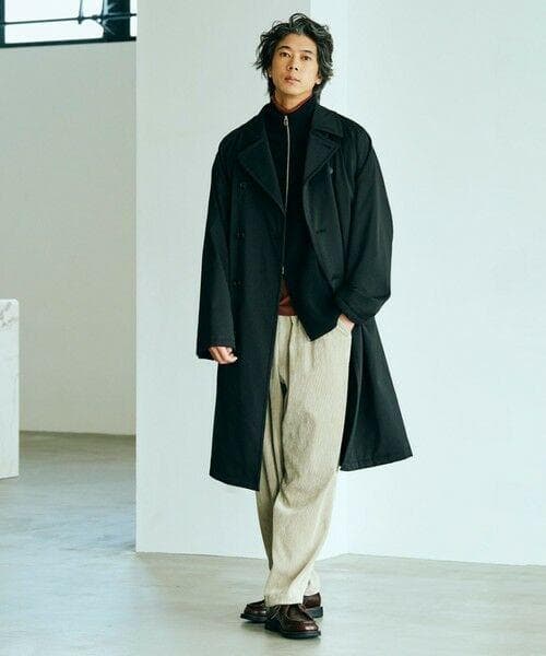 新品タグ付き【UNFILO アンフィーロ】ウールライク トレンチコート 黒 XL