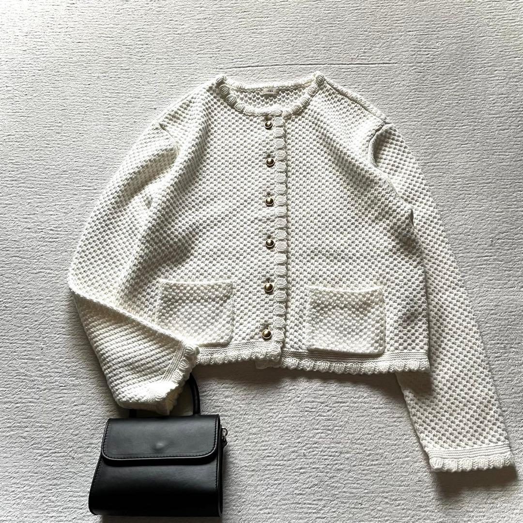 極美品 イエナ IENA 金ボタン ジャケット ニット カーディガン 白 シロ