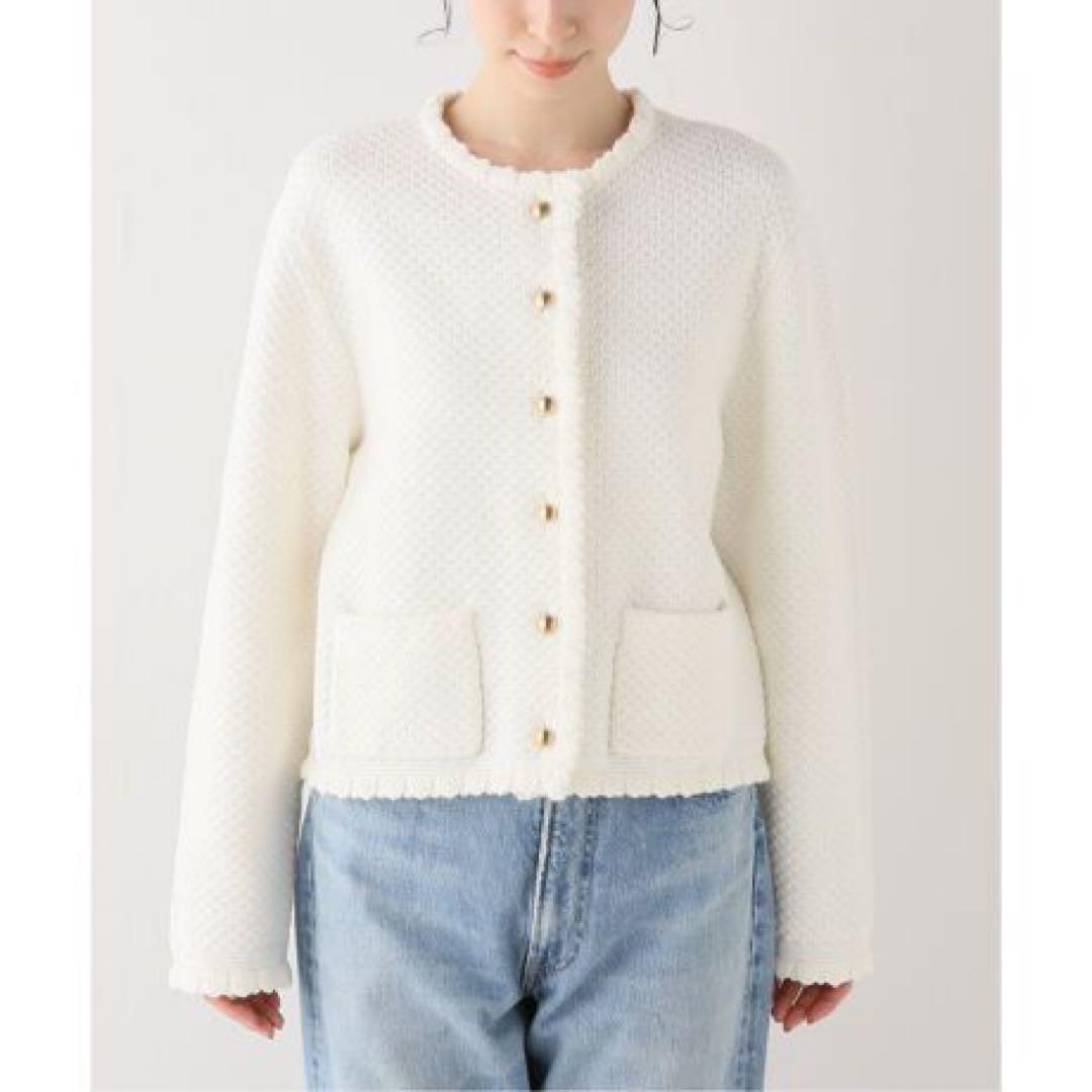 極美品 イエナ IENA 金ボタン ジャケット ニット カーディガン 白 シロ