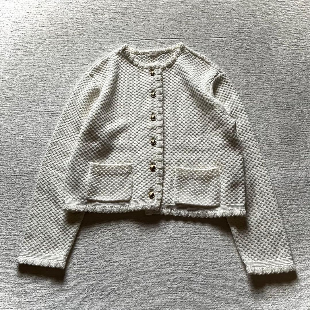 極美品 イエナ IENA 金ボタン ジャケット ニット カーディガン 白 シロ