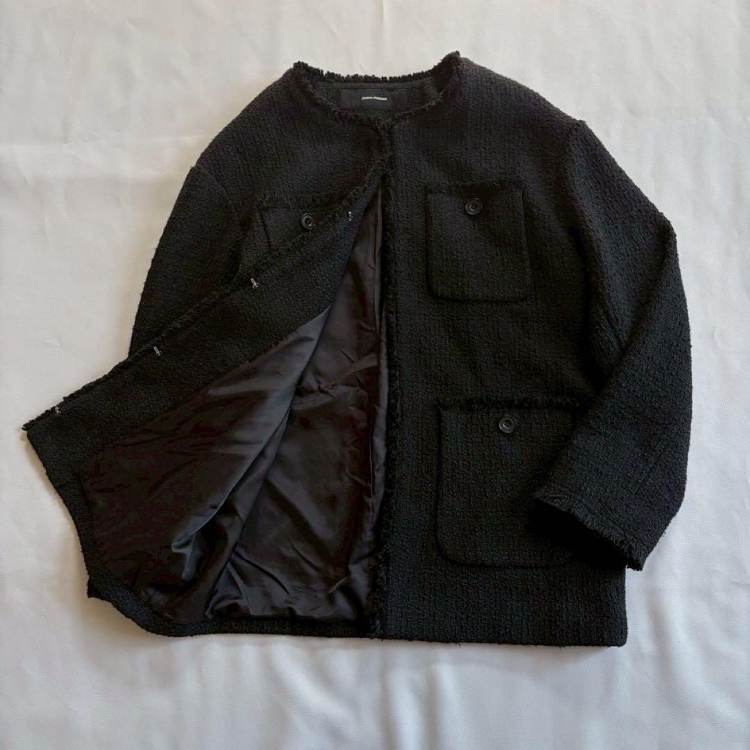 ジャーナルスタンダード ノーカラーツイードジャケット ゆったり 黒 23AW