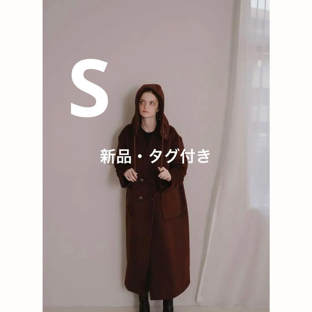 【新品未使用】pinue フード付きノーカラーコート BORDEAUX Sサイズ