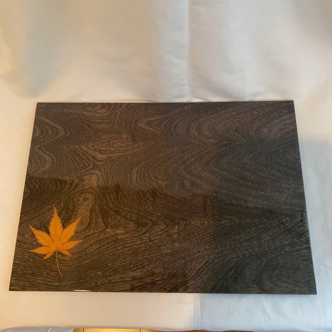 木製 膳 薄い黒色 木目 本物の紅葉　お膳5枚セット　新品　購入時一枚1万円