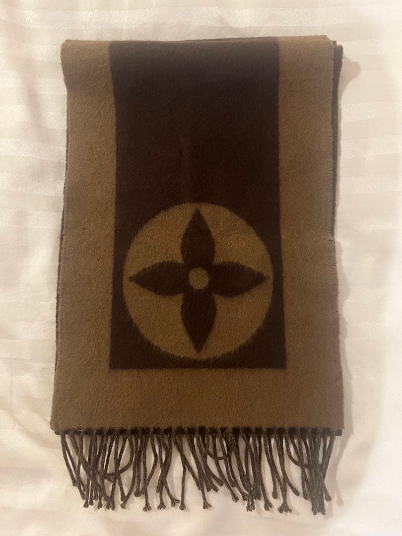 【美品】 ルイヴィトン マフラー エシャルプカーディフ LVロゴ ブラウン