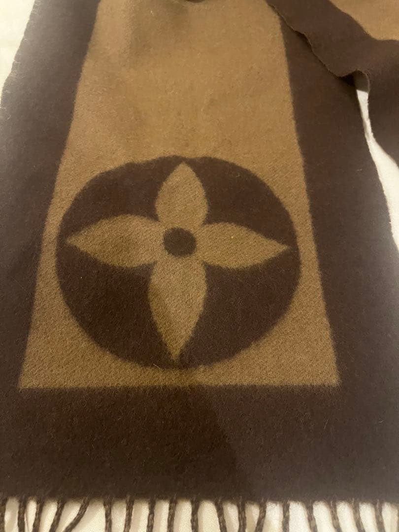 【美品】 ルイヴィトン マフラー エシャルプカーディフ LVロゴ ブラウン