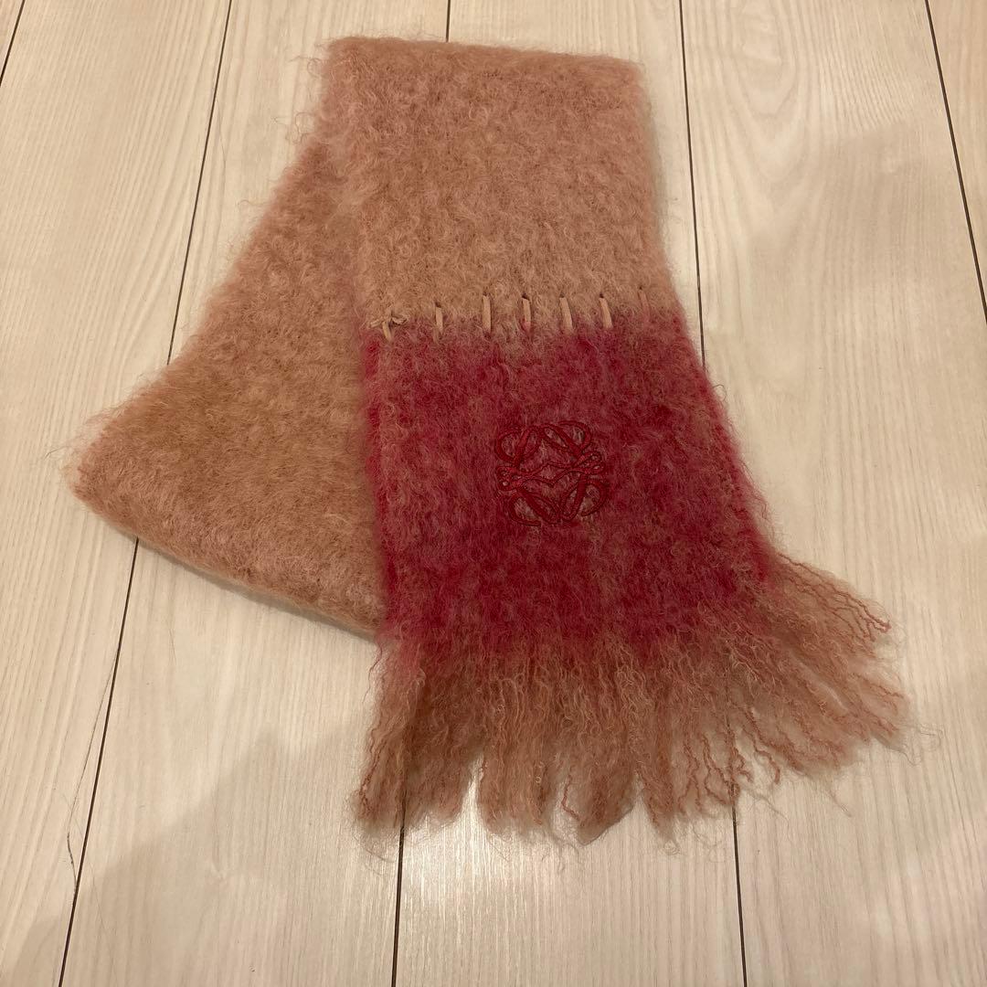 LOEWE ロエベ　ピンク モヘア　ウールマフラー　フリンジ