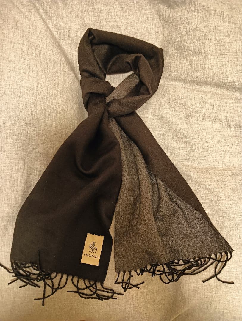 PIACENZA シルクカシミヤマフラー ブラック×グレー