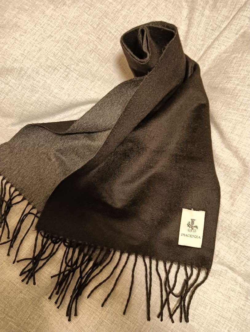 PIACENZA シルクカシミヤマフラー ブラック×グレー
