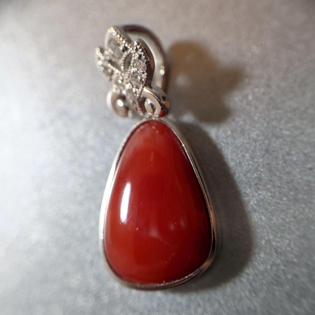 ペンダントトップ　Pt900　珊瑚　ダイヤモンド計0.05ct　2.67g