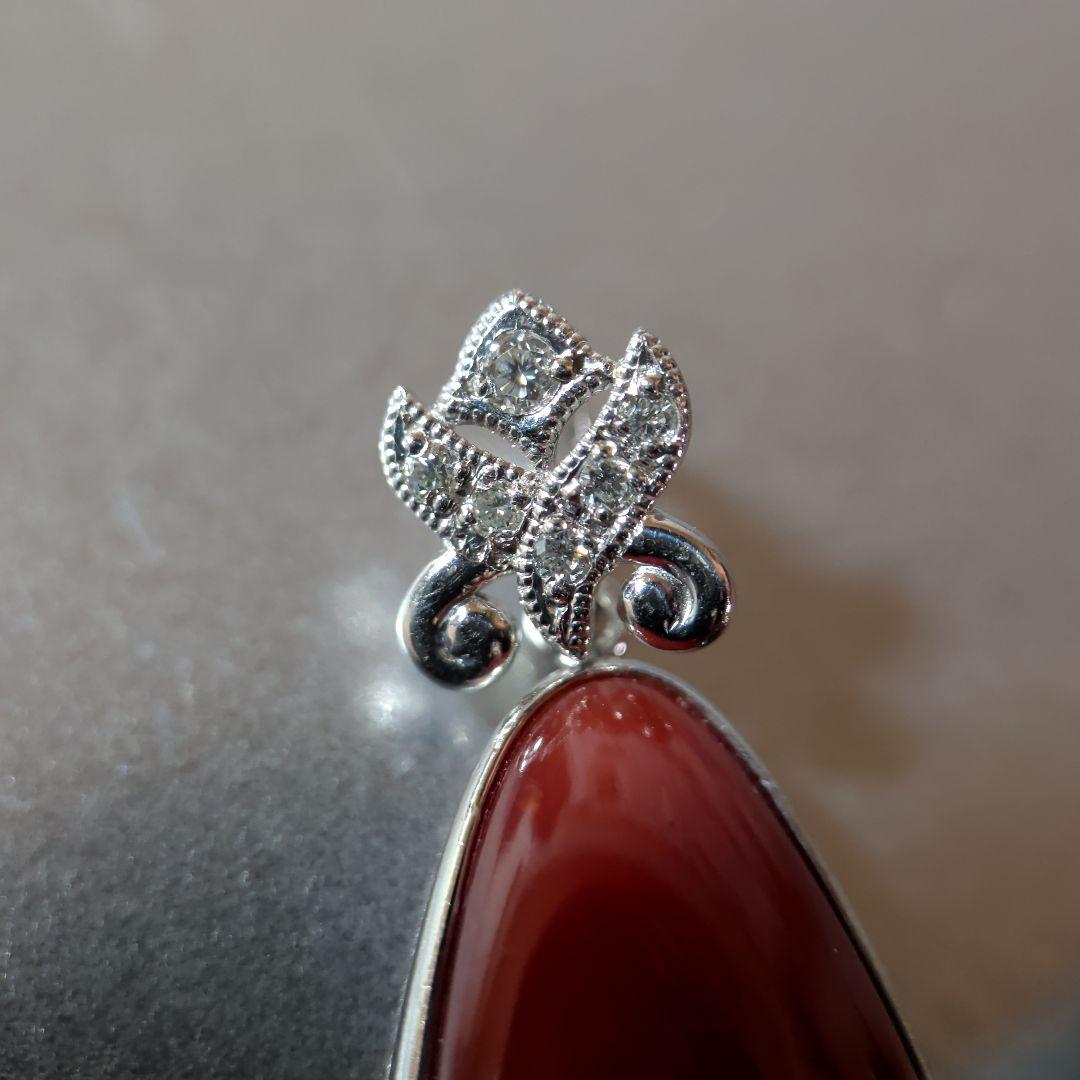 ペンダントトップ　Pt900　珊瑚　ダイヤモンド計0.05ct　2.67g