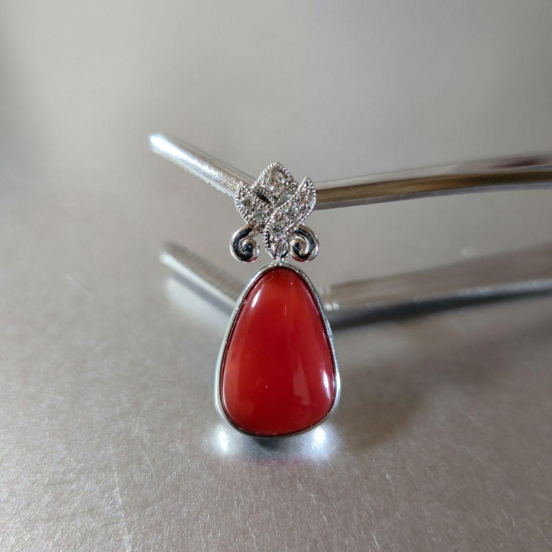 ペンダントトップ　Pt900　珊瑚　ダイヤモンド計0.05ct　2.67g