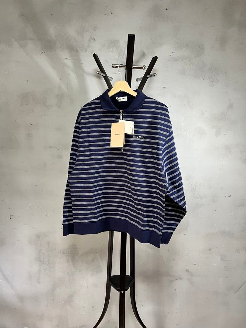 新品未使用品【定価27万円】miumiu25AWストライプジップポロシャツ正規品