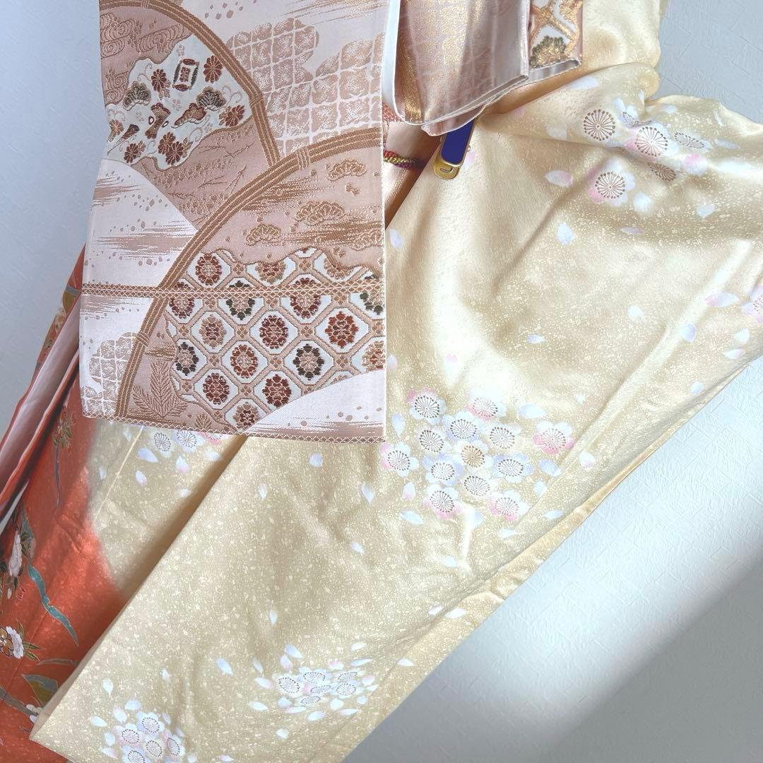 486 振袖フルセット 正絹 渋桃 クリーム 金彩 駒刺繍 暈し染め 長身さん