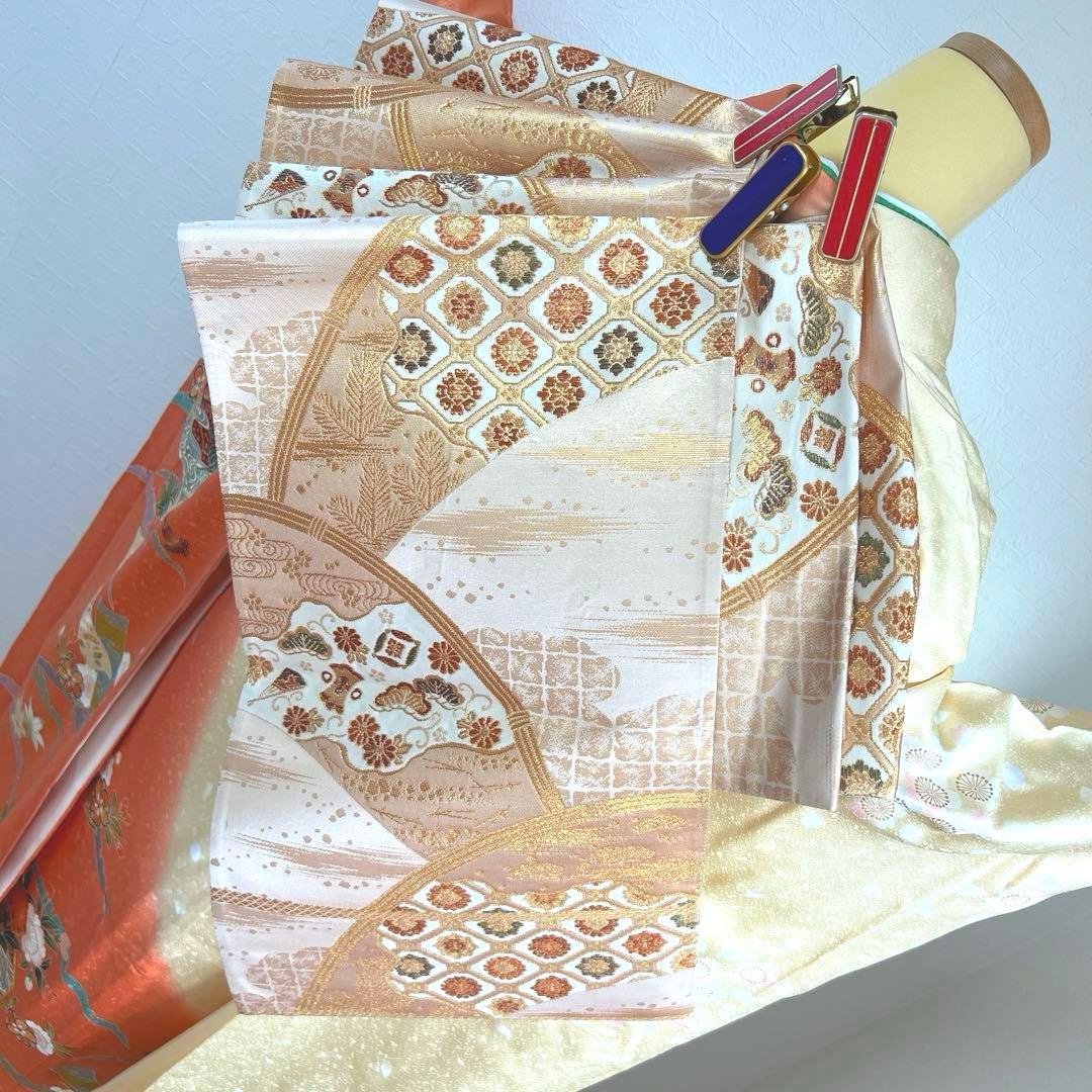 486 振袖フルセット 正絹 渋桃 クリーム 金彩 駒刺繍 暈し染め 長身さん