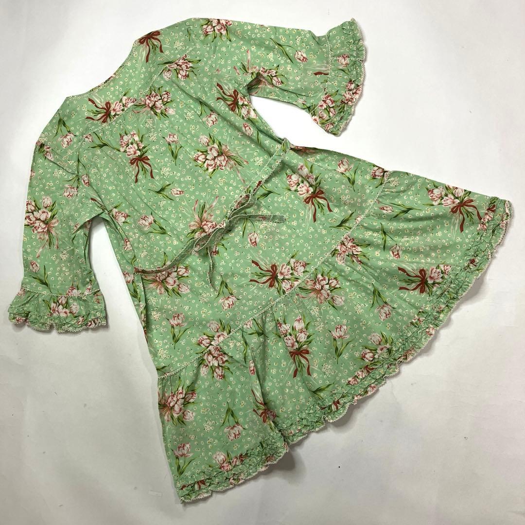 【美品】ピンクハウス ミントグリーン チューリップブーケ柄 チュニックブラウス